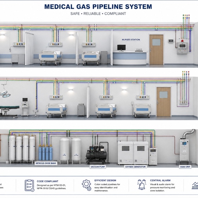 Automatic Oxygen Changeover Control Panel installed in hospital manifold room