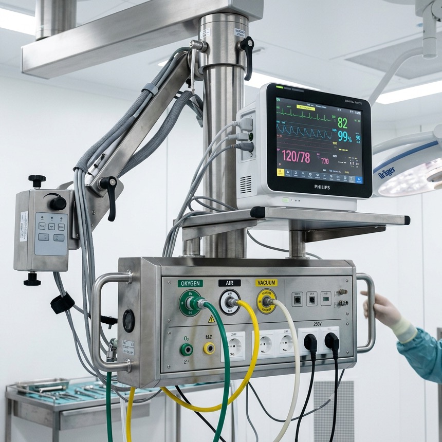 Single Arm Surgical Utility Column mounted over operating table